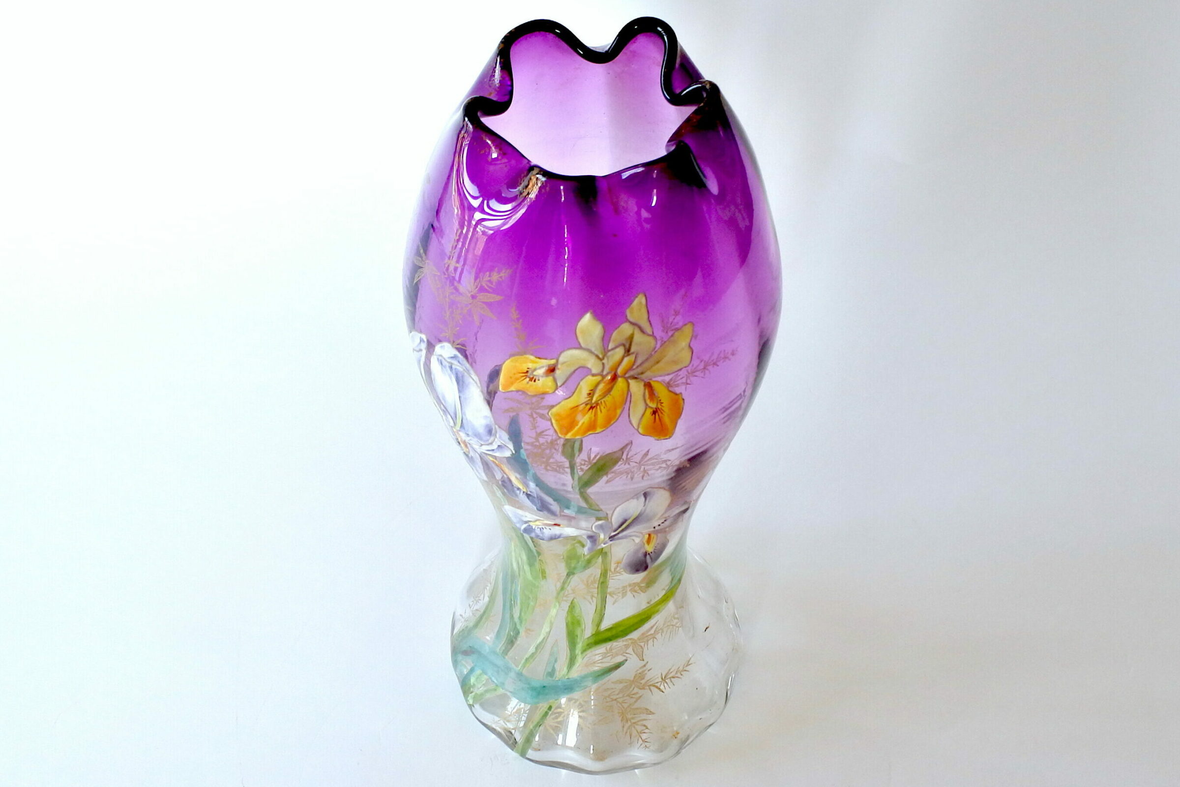 Vaso Legras in vetro soffiato con fiori di iris smaltati a caldo - 5