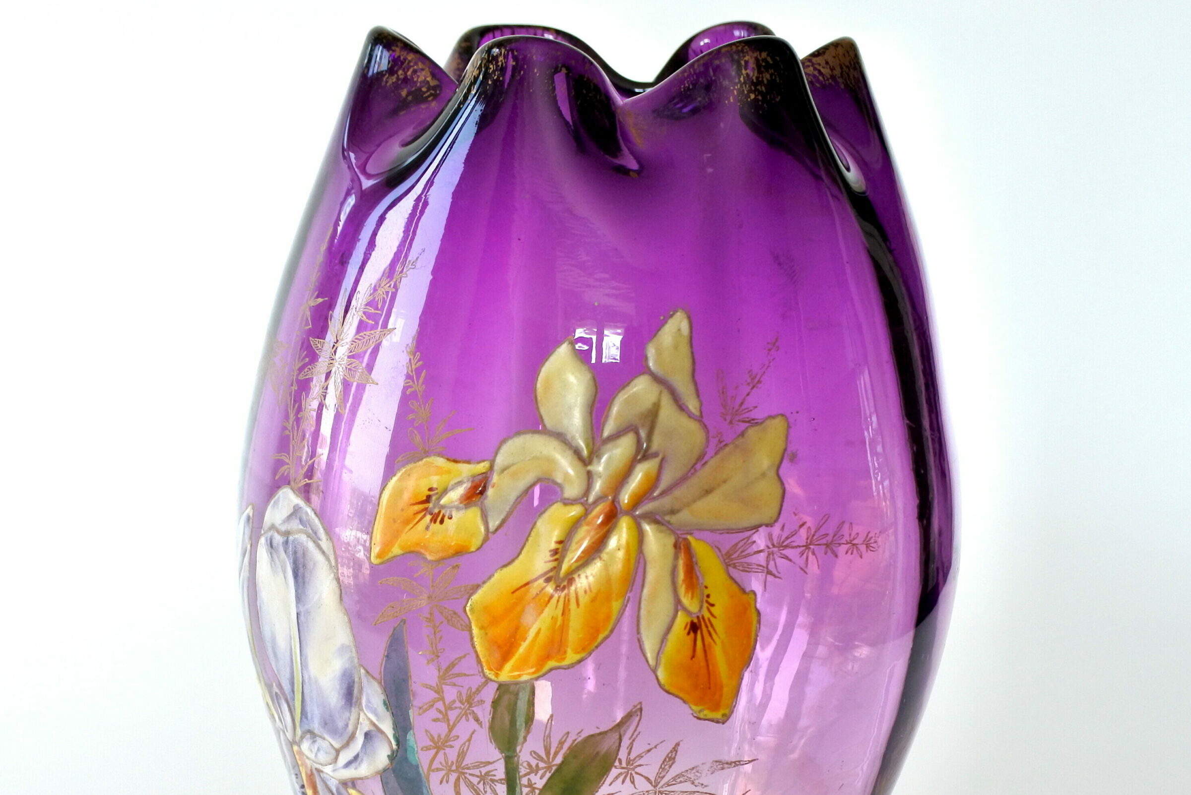 Vaso Legras in vetro soffiato con fiori di iris smaltati a caldo - 6