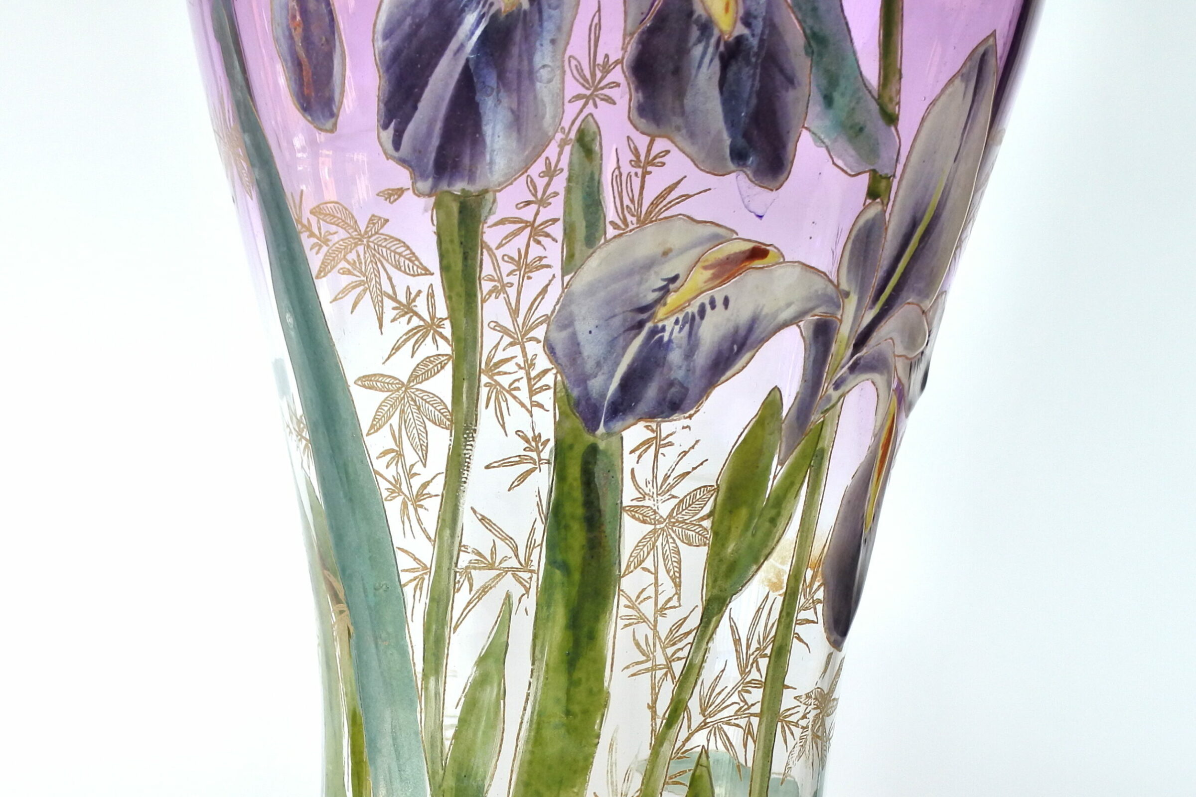 Vaso Legras in vetro soffiato con fiori di iris smaltati a caldo - 8