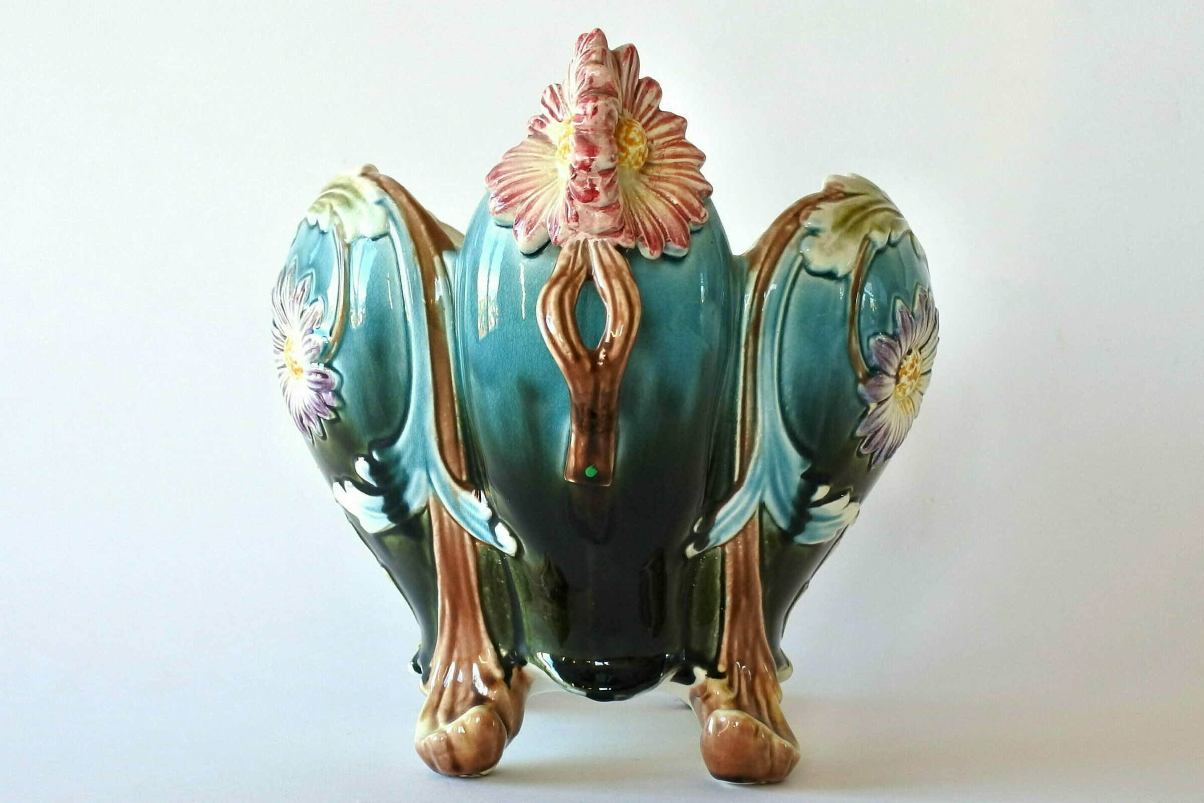 Cache pot in ceramica barbotine decorato con margherite in rilievo - 2
