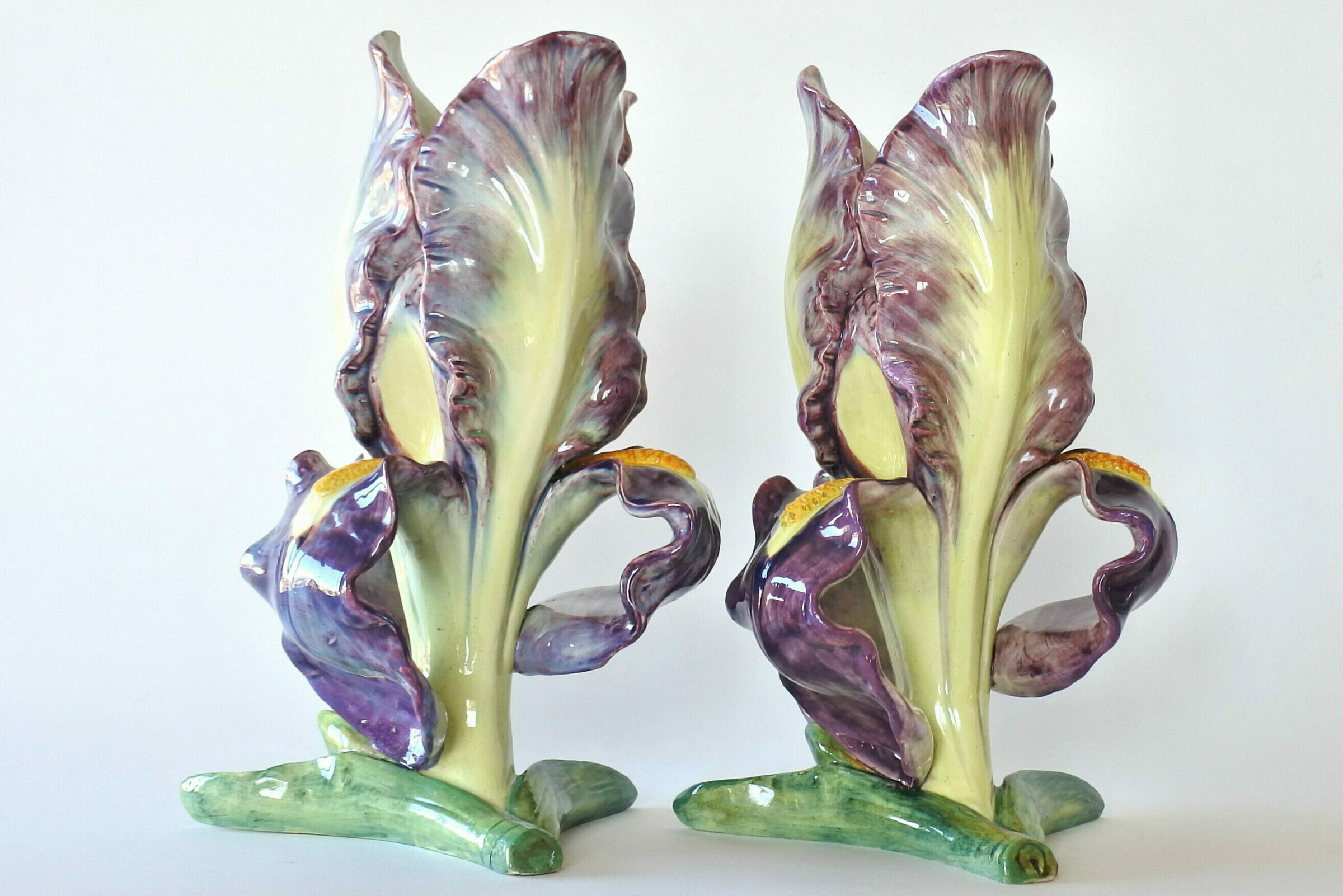 Coppia di vasi Massier in ceramica barbotine a forma di iris - 3