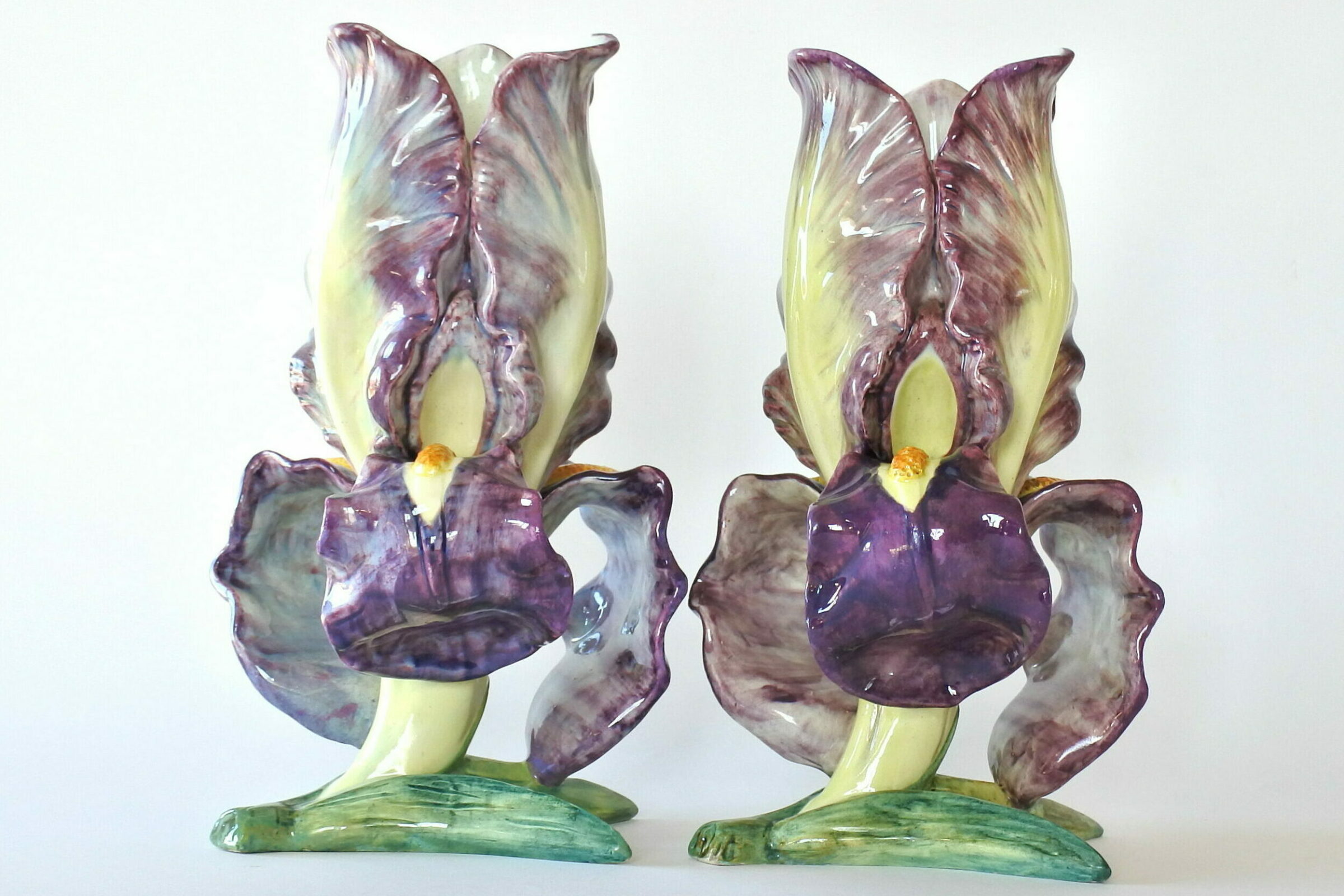 Coppia di vasi Massier in ceramica barbotine a forma di iris - 4