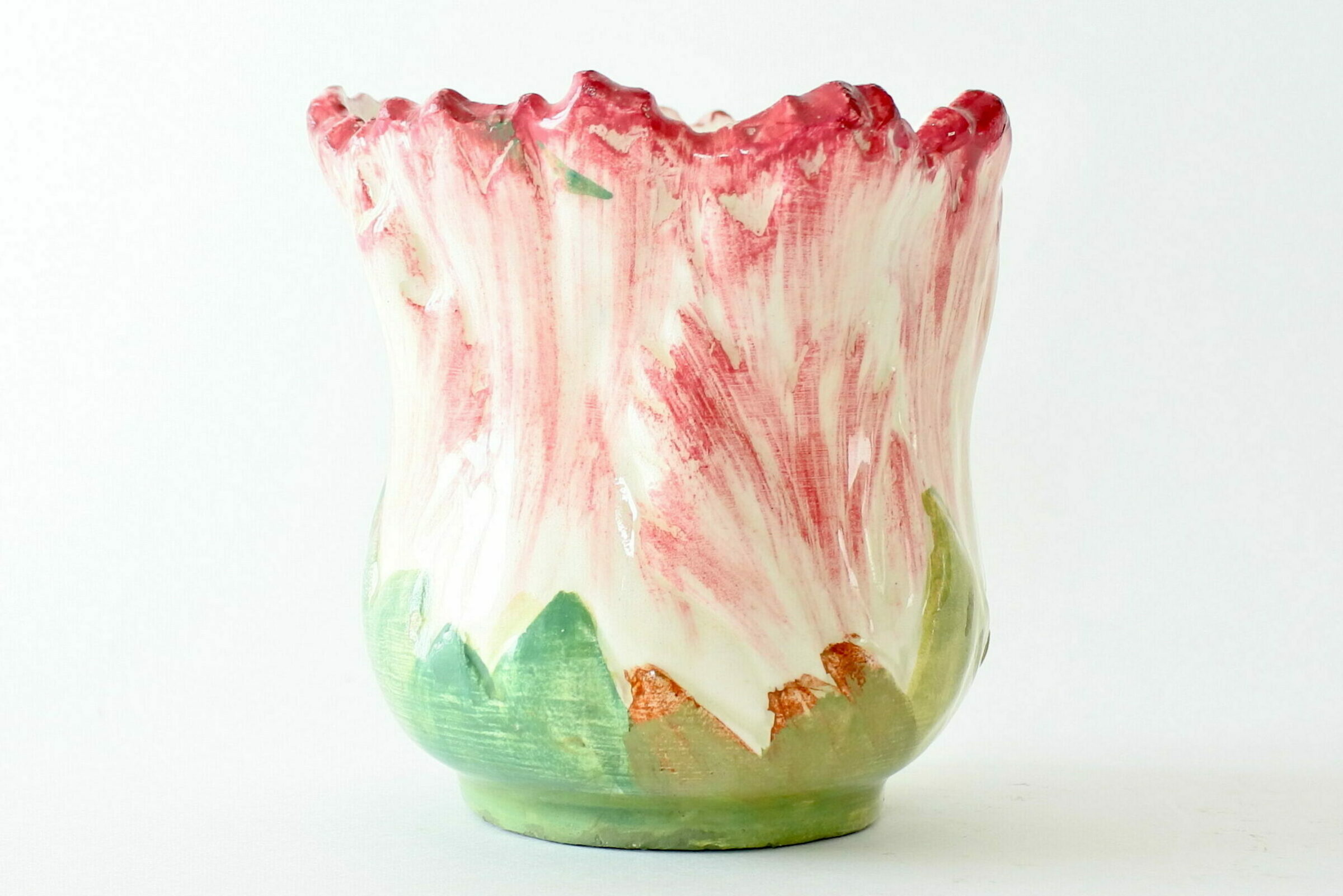 Piccolo cache pot Massier in ceramica barbotine a forma di fiore - 2