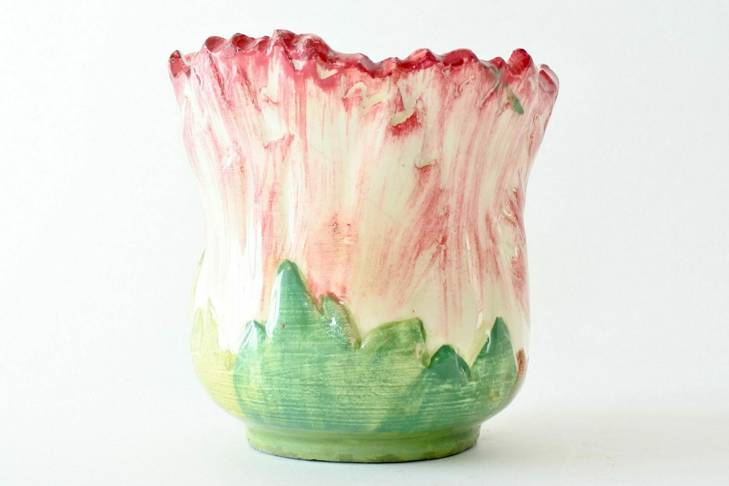 Piccolo cache pot Massier in ceramica barbotine a forma di fiore