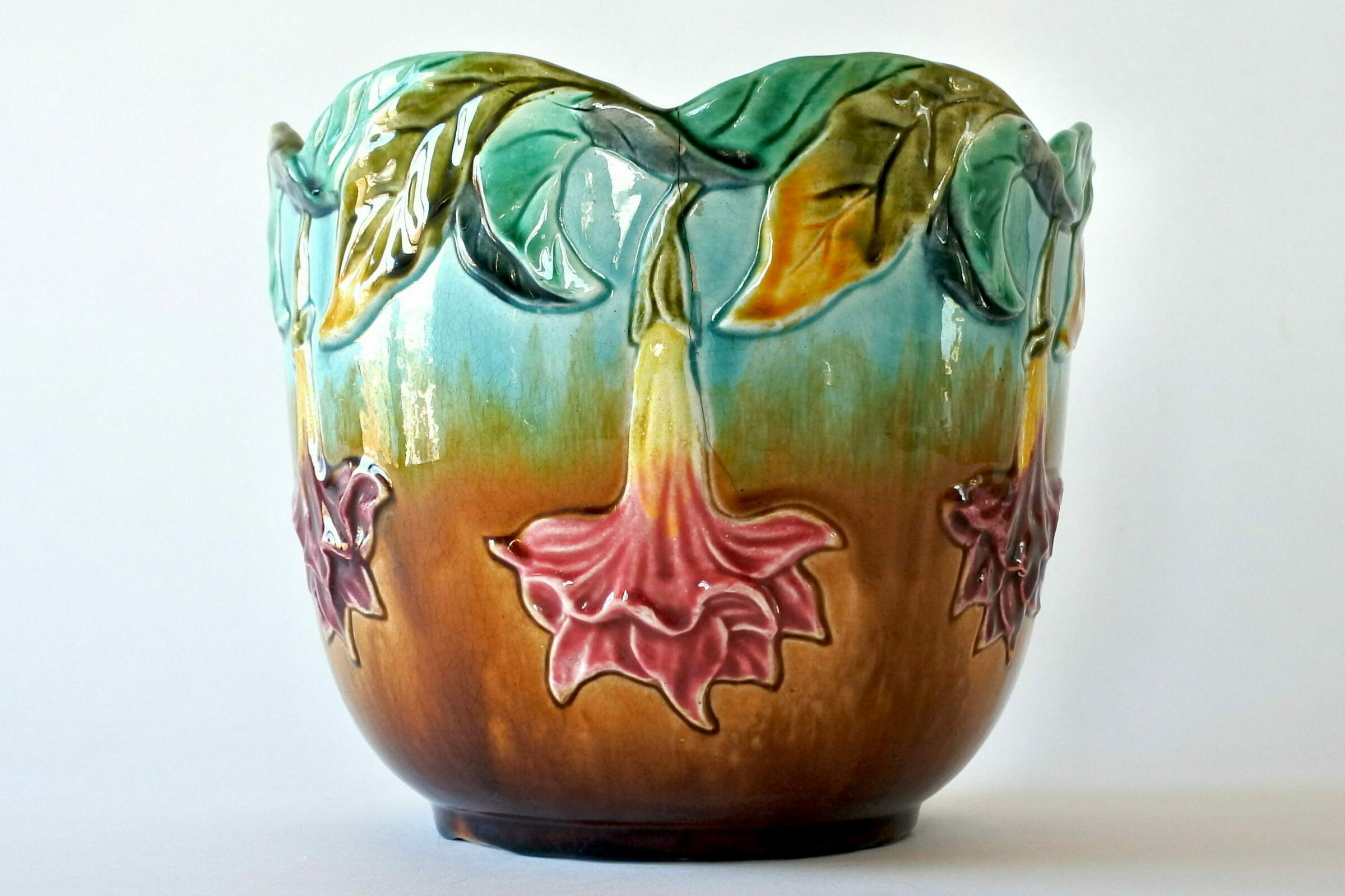 Cache pot Orchies in ceramica barbotine con fiori a tromboncino - 3