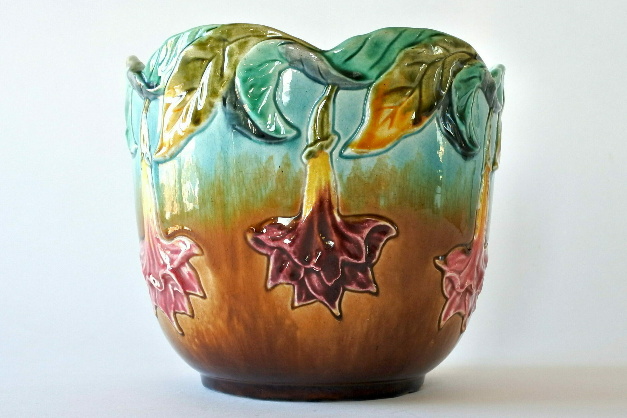 Cache pot Orchies in ceramica barbotine con fiori a tromboncino - 4