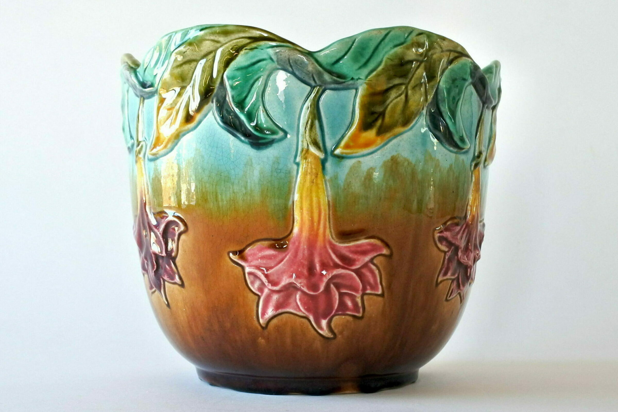 Cache pot Orchies in ceramica barbotine con fiori a tromboncino - 5
