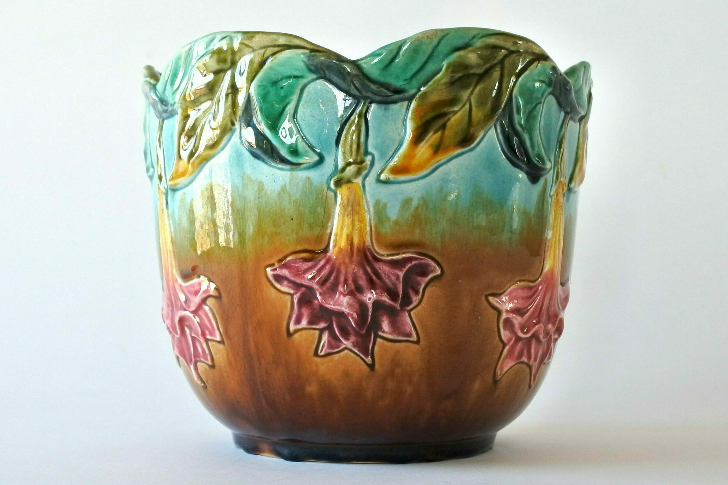 Cache pot Orchies in ceramica barbotine con fiori a tromboncino - 6