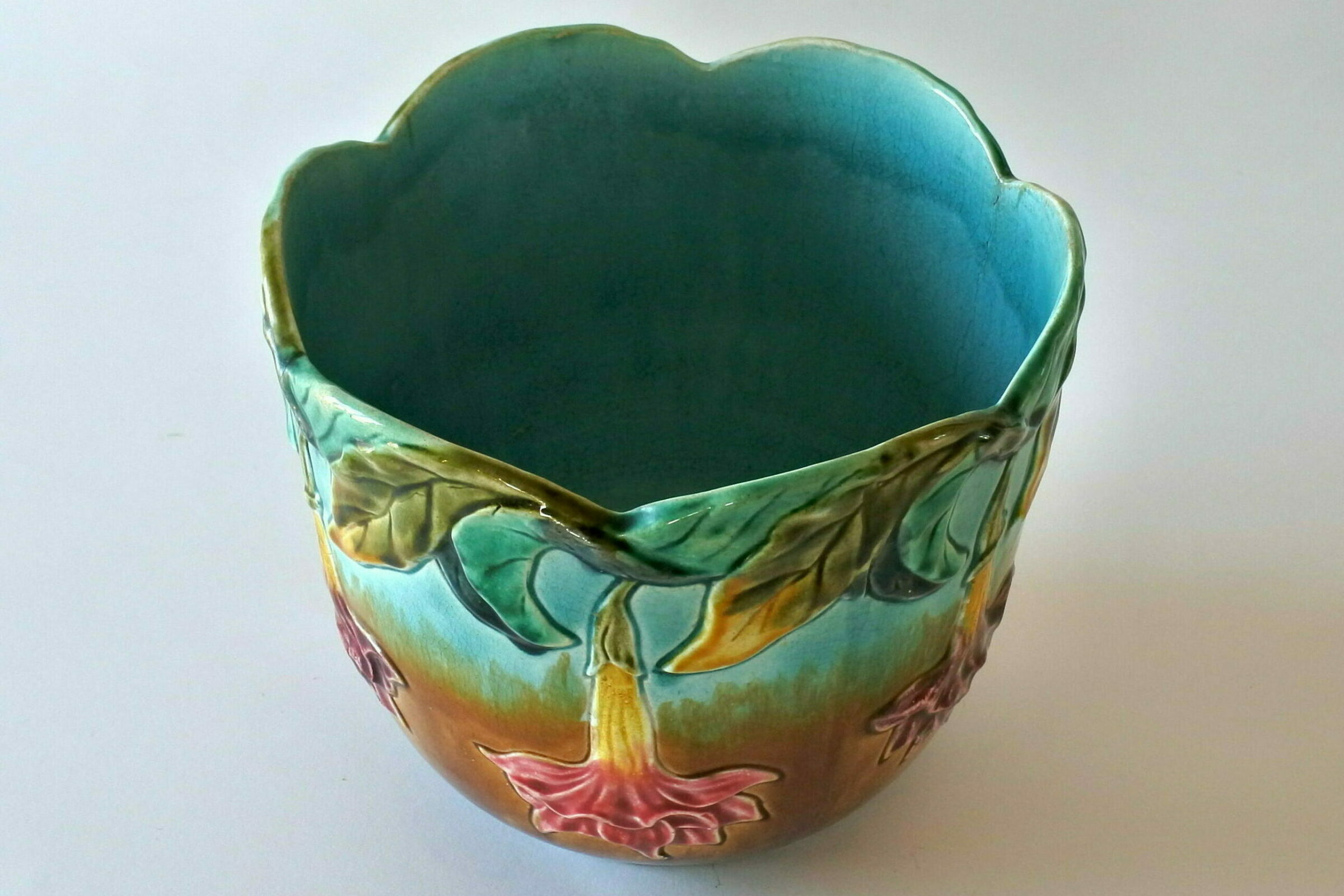 Cache pot Orchies in ceramica barbotine con fiori a tromboncino - 7