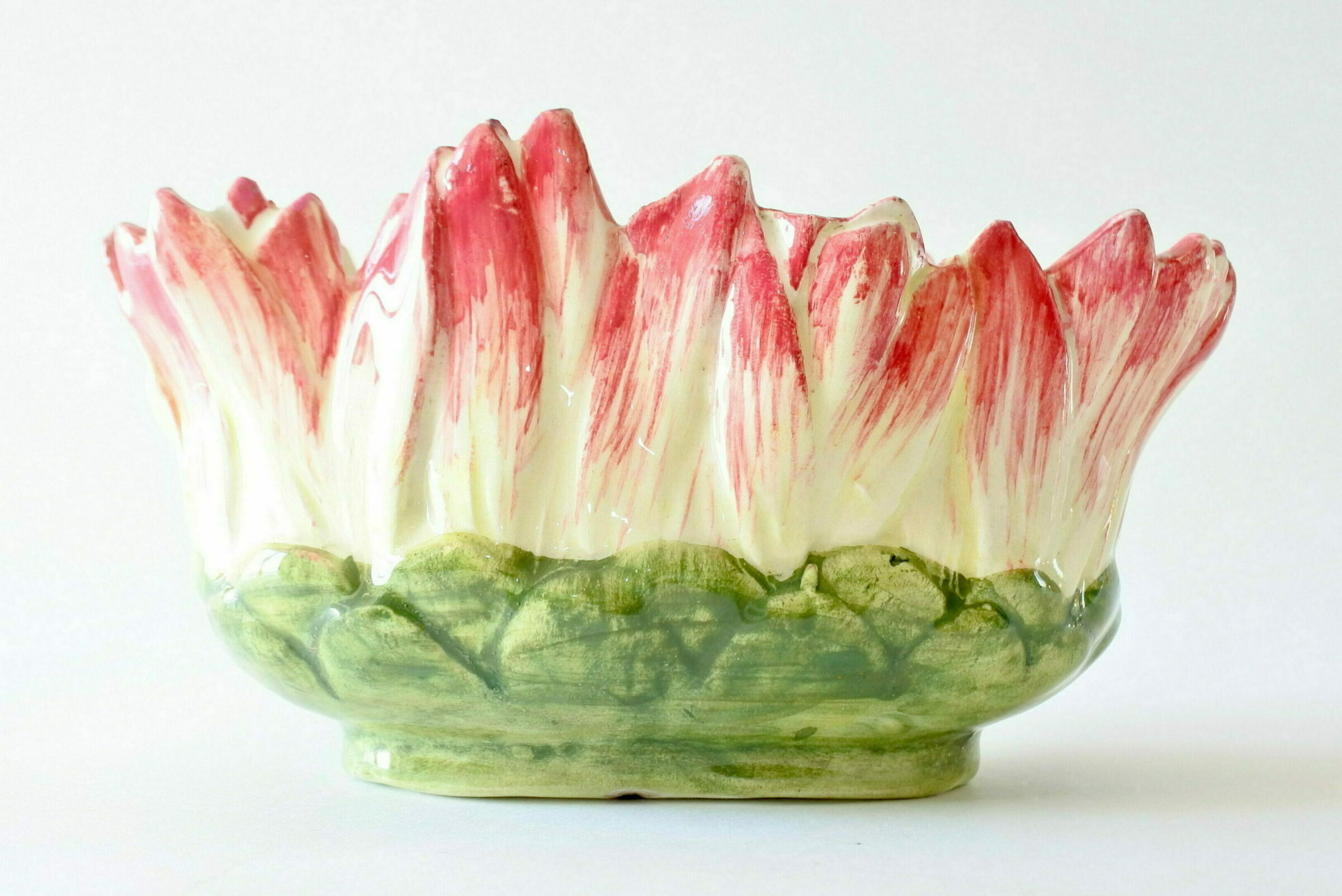 Piccola jardiniere Massier in ceramica barbotine con petali di dalia - 3