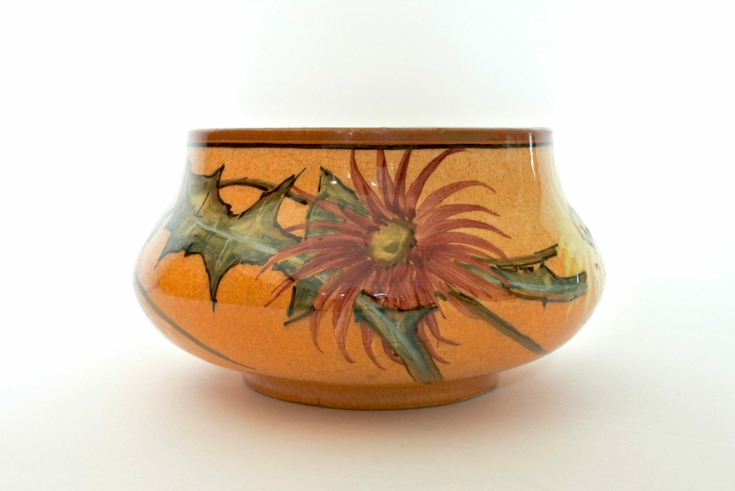Cache pot Massier in ceramica barbotine con fiori e foglie di cardo - 2