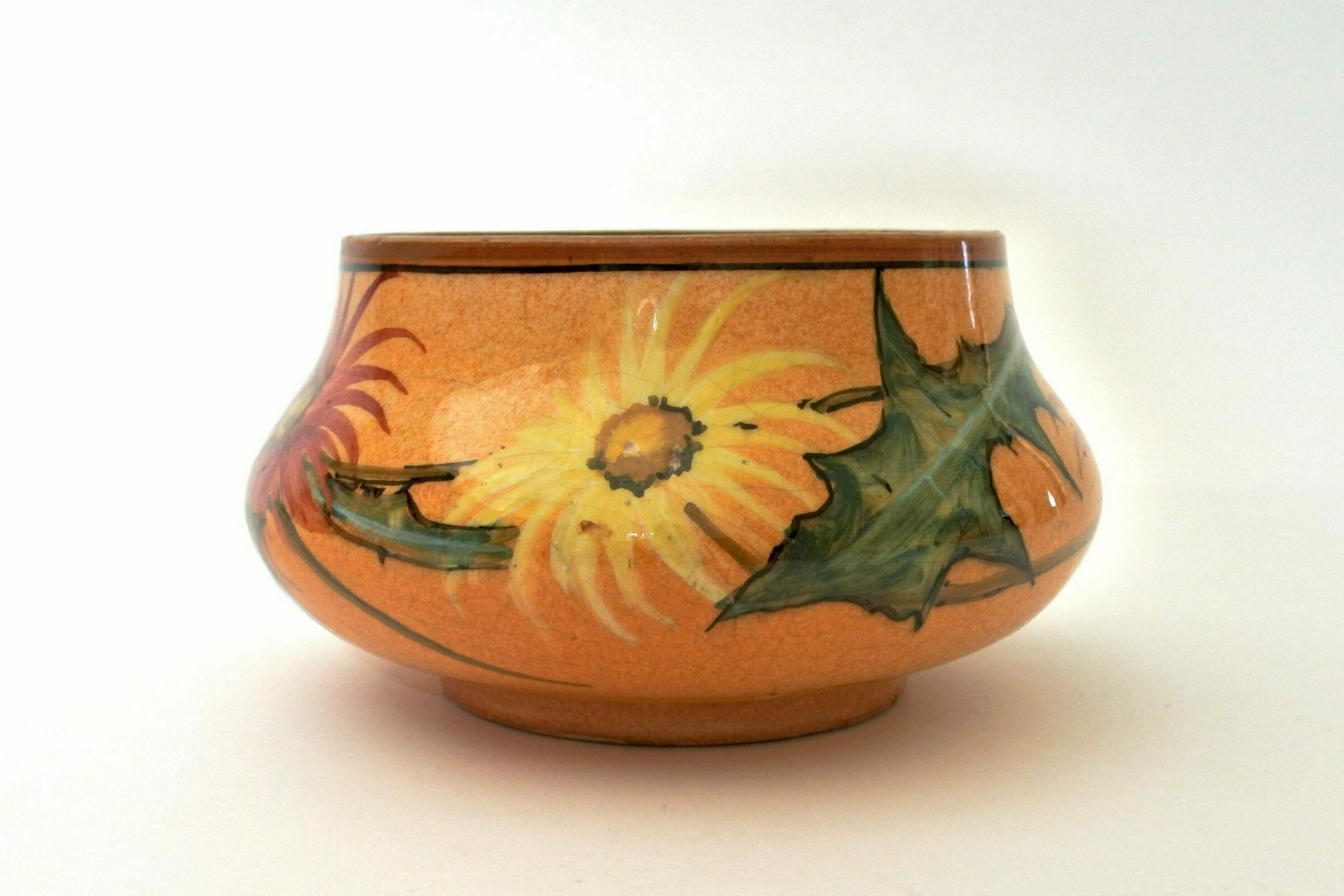 Cache pot Massier in ceramica barbotine con fiori e foglie di cardo - 3