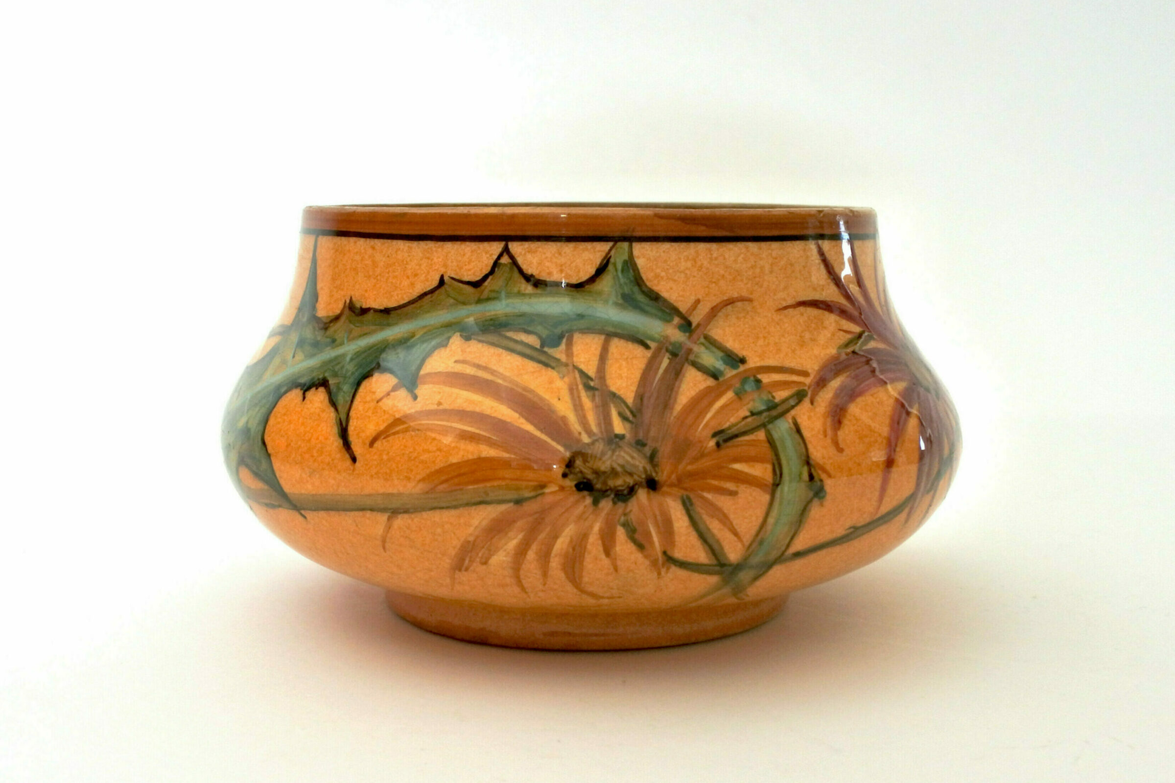 Cache pot Massier in ceramica barbotine con fiori e foglie di cardo - 4