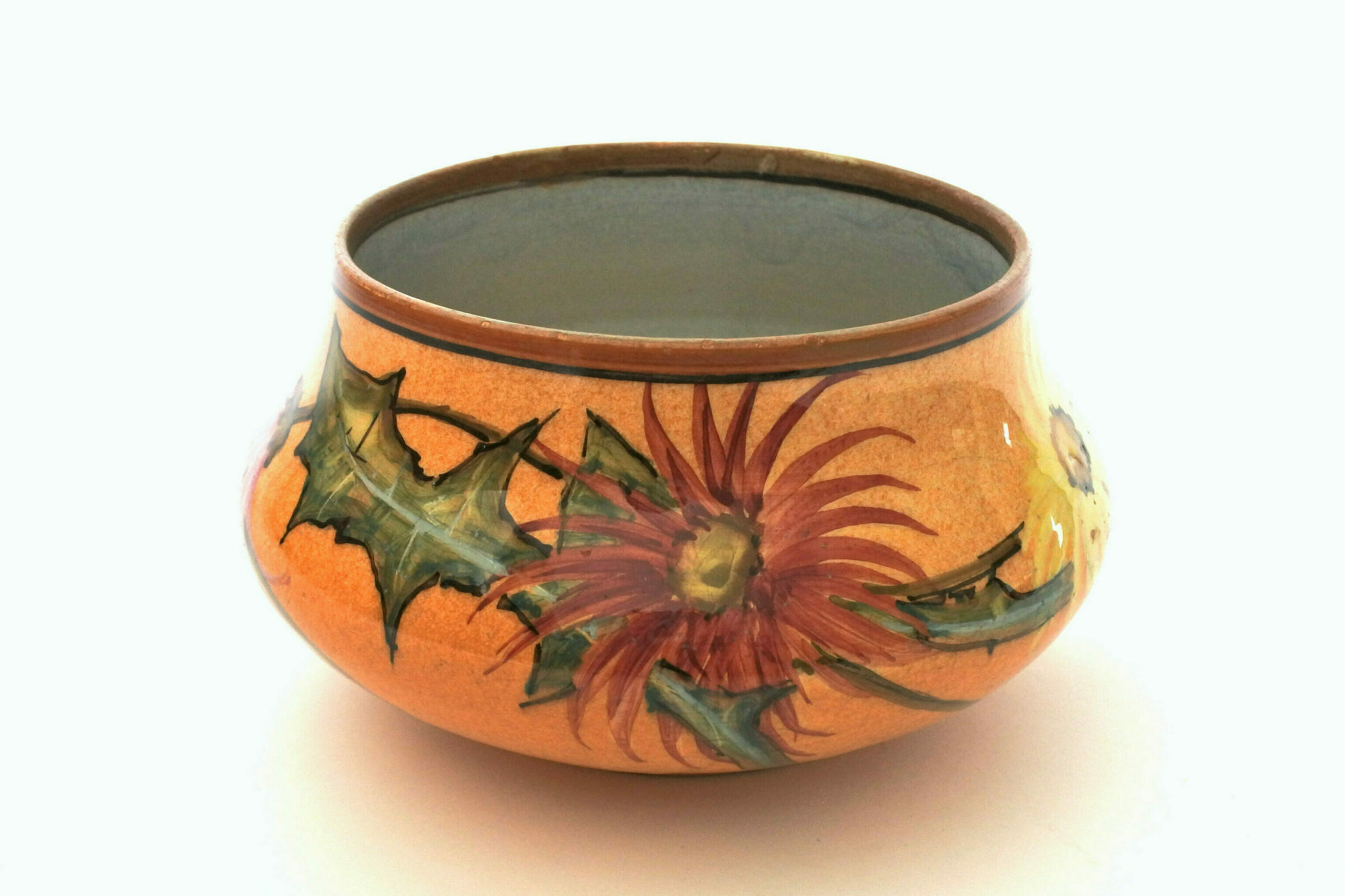 Cache pot Massier in ceramica barbotine con fiori e foglie di cardo