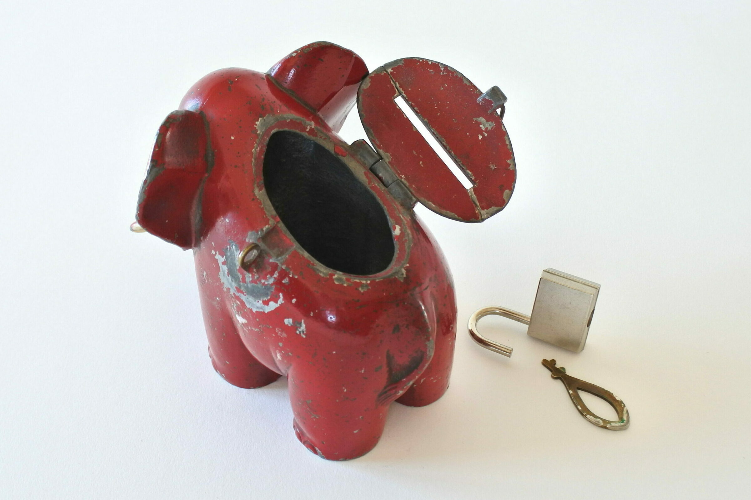 Salvadanaio in metallo a forma di elefante con lucchetto e chiave - 5