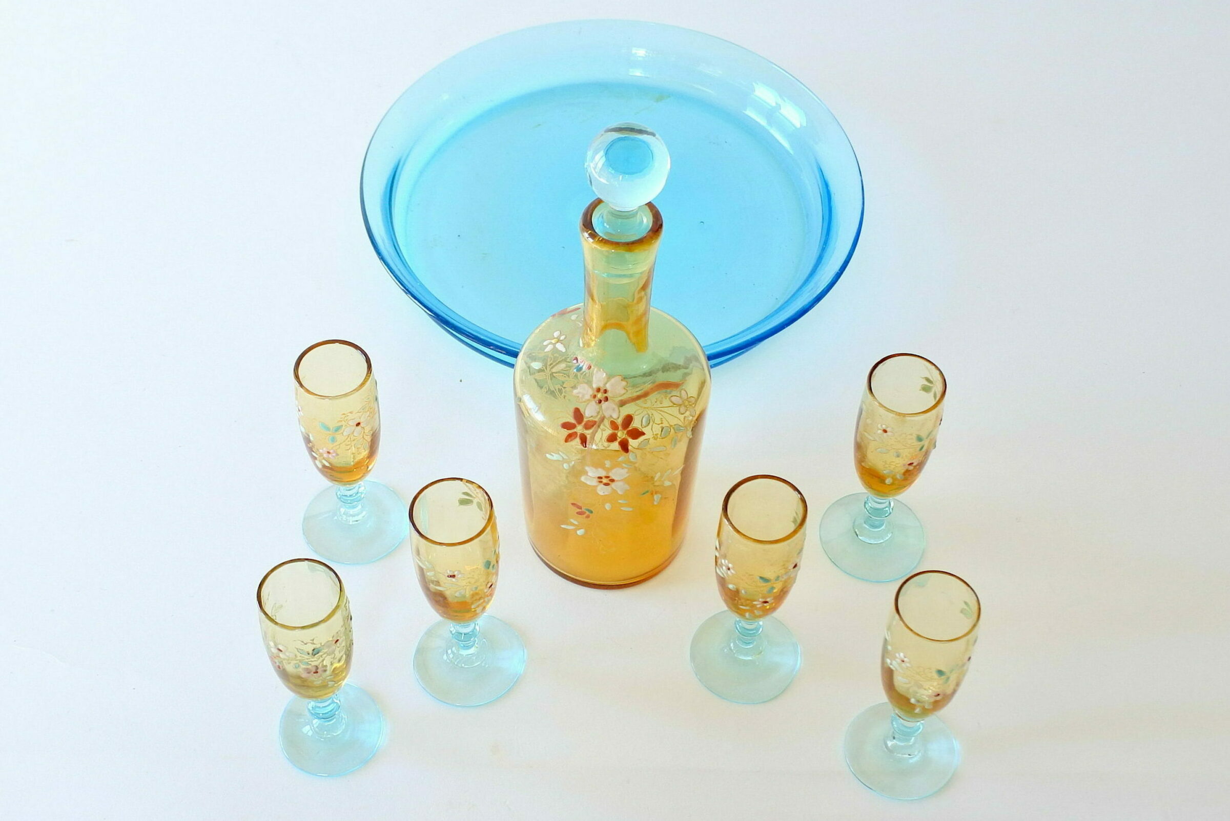 Servizio da liquore Legras in vetro soffiato e decoro floreale smaltato - 6