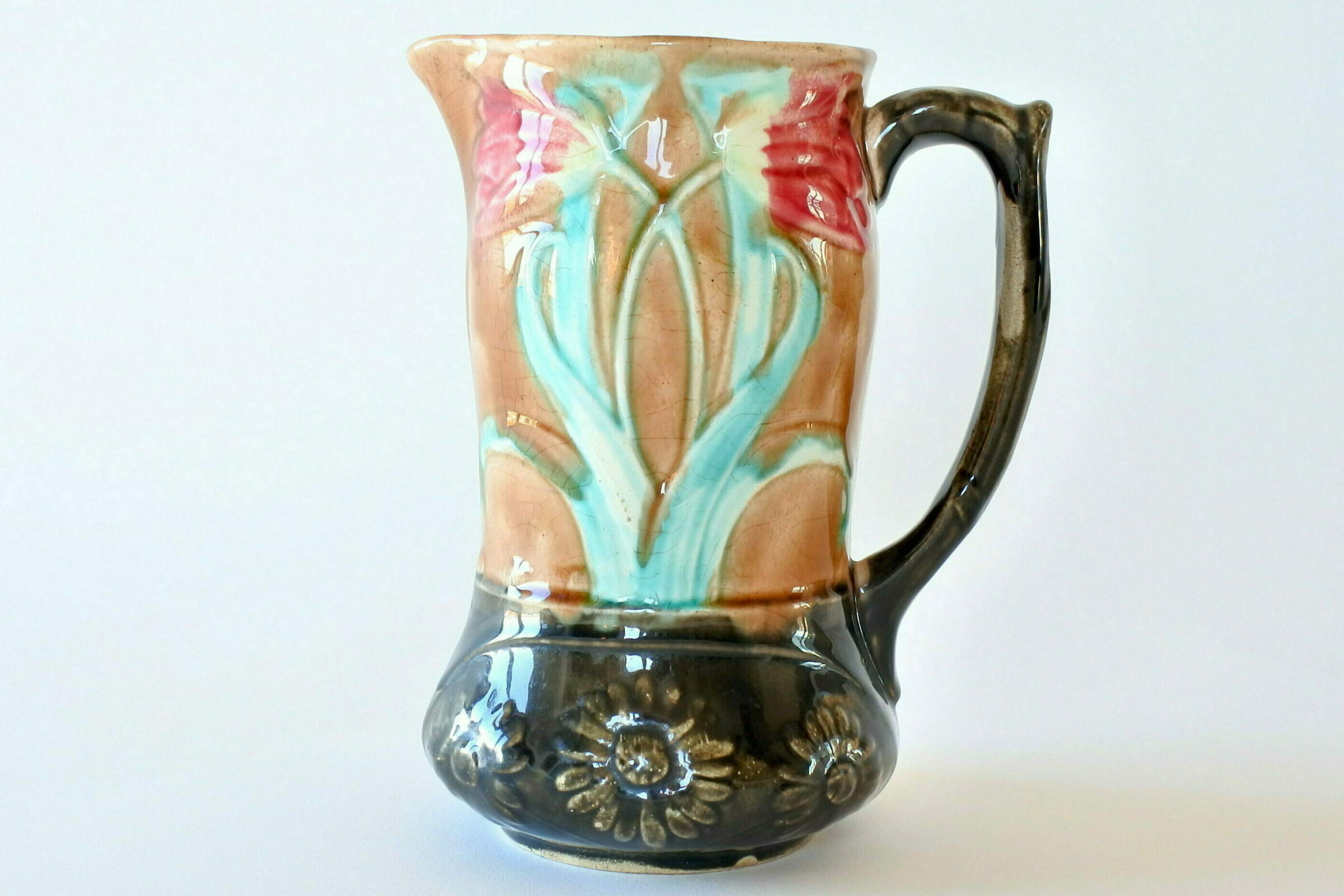 Brocca Orchies in ceramica barbotine con tulipani e margherite - 2
