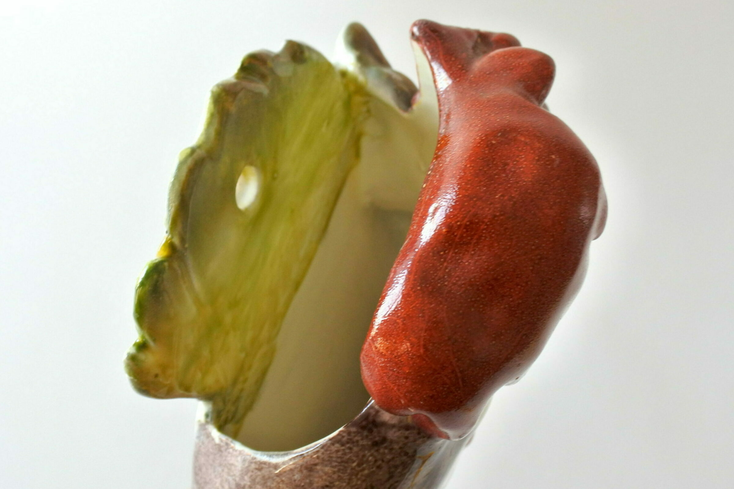 Portafiori da parete in ceramica barbotine a forma di testa di gallo - 6