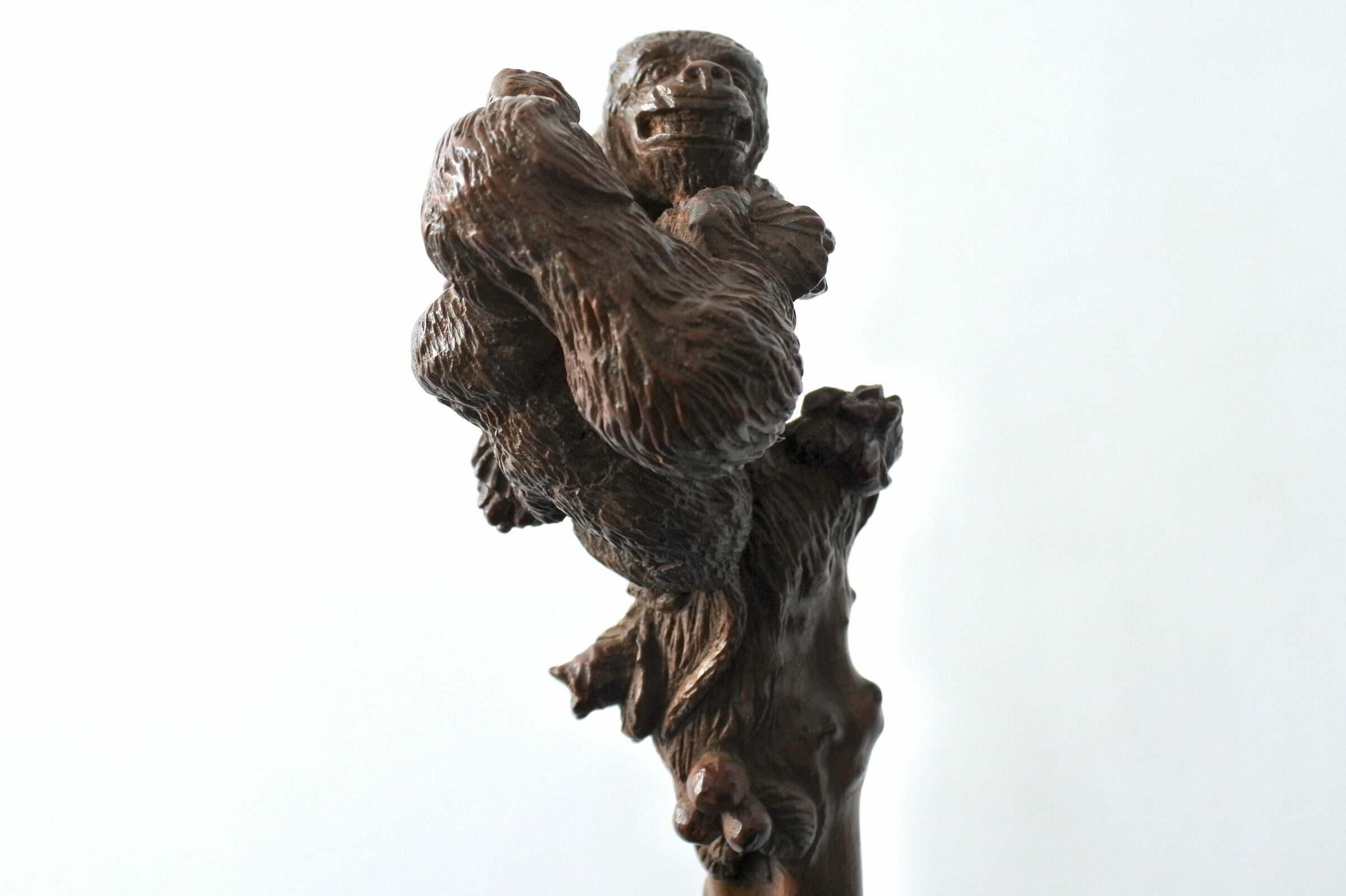 Bastone da passeggio in legno scolpito con figura di cane e scimmie - 3