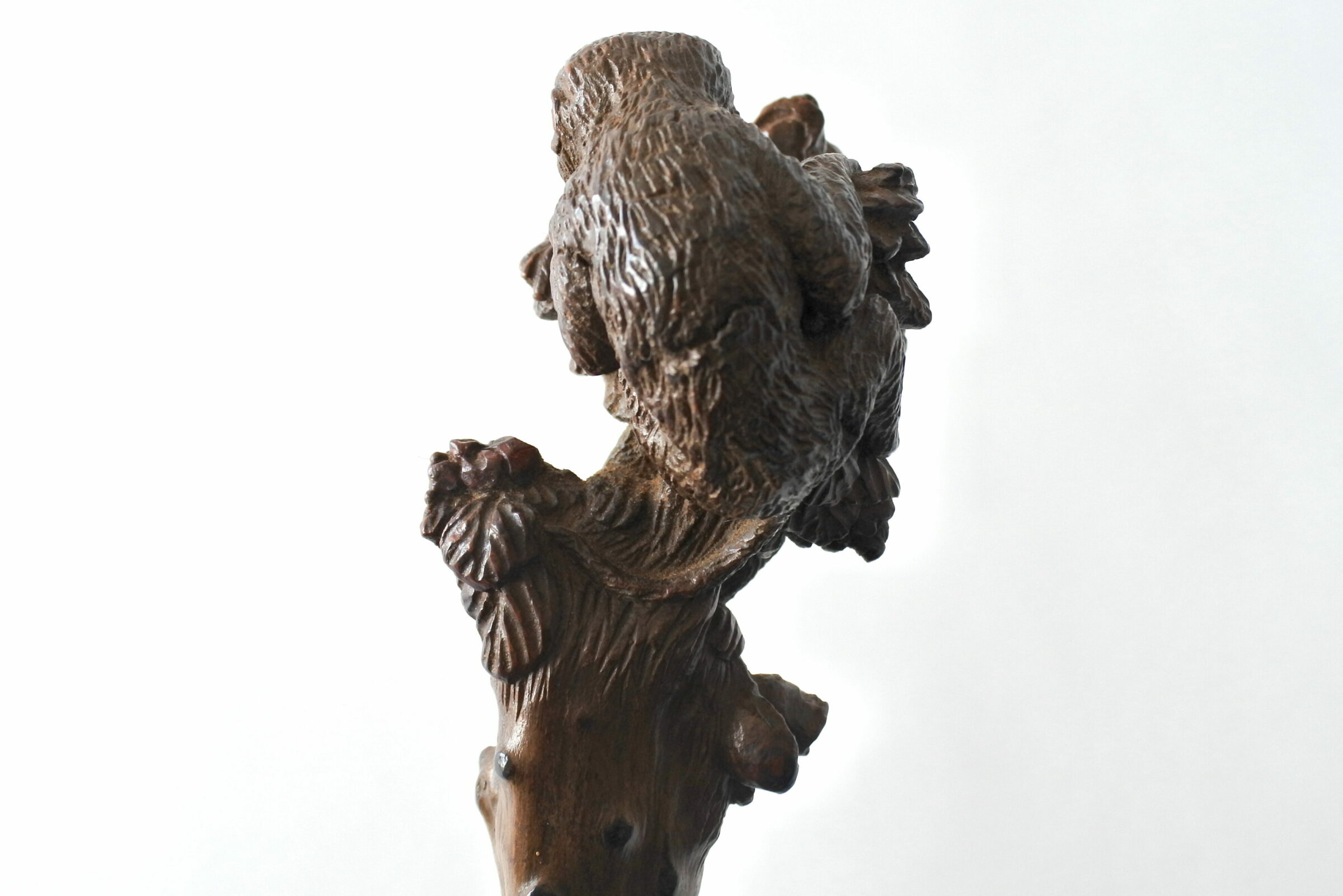 Bastone da passeggio in legno scolpito con figura di cane e scimmie - 5