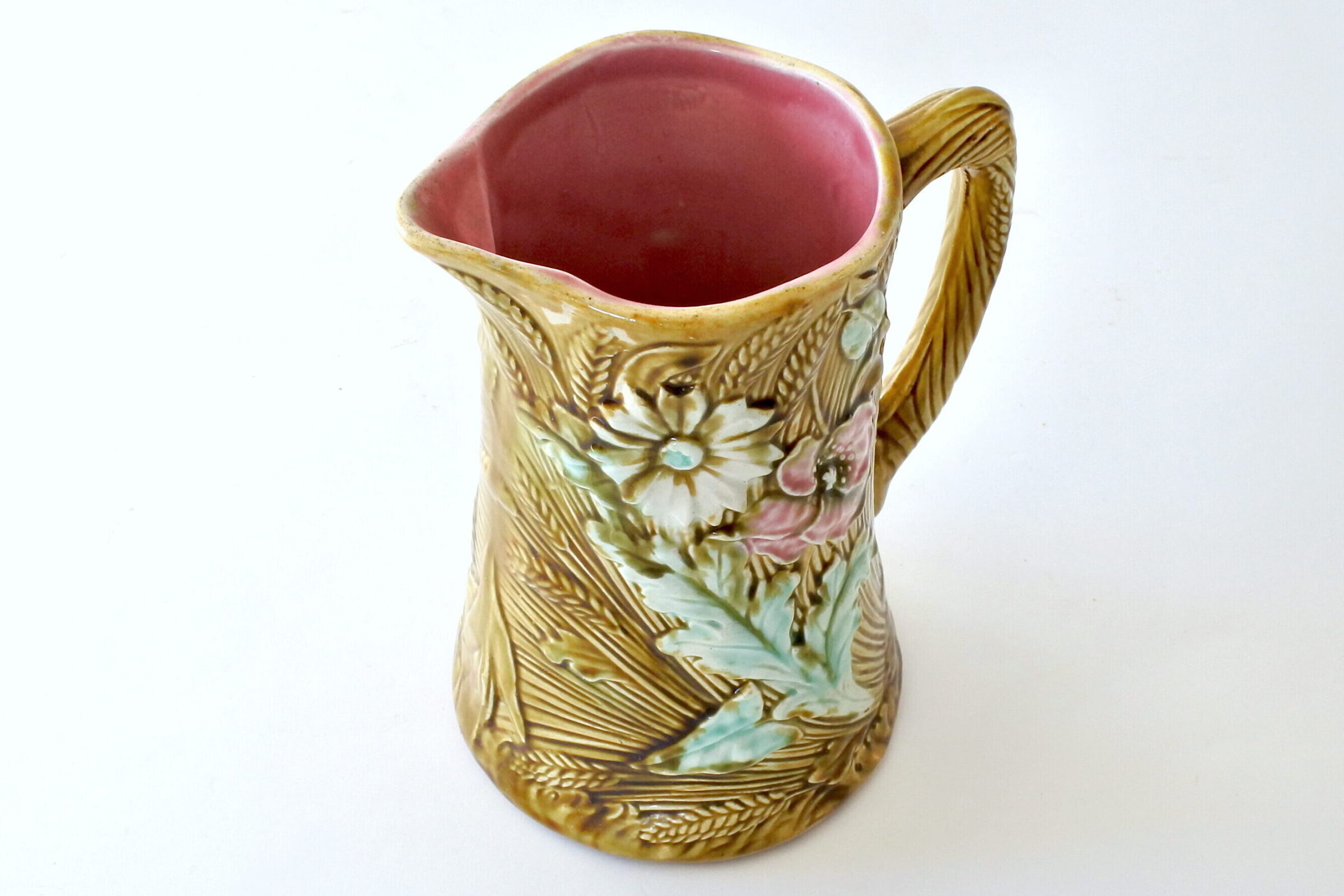 Brocca in ceramica barbotine con spighe di grano e fiori di campo - 6