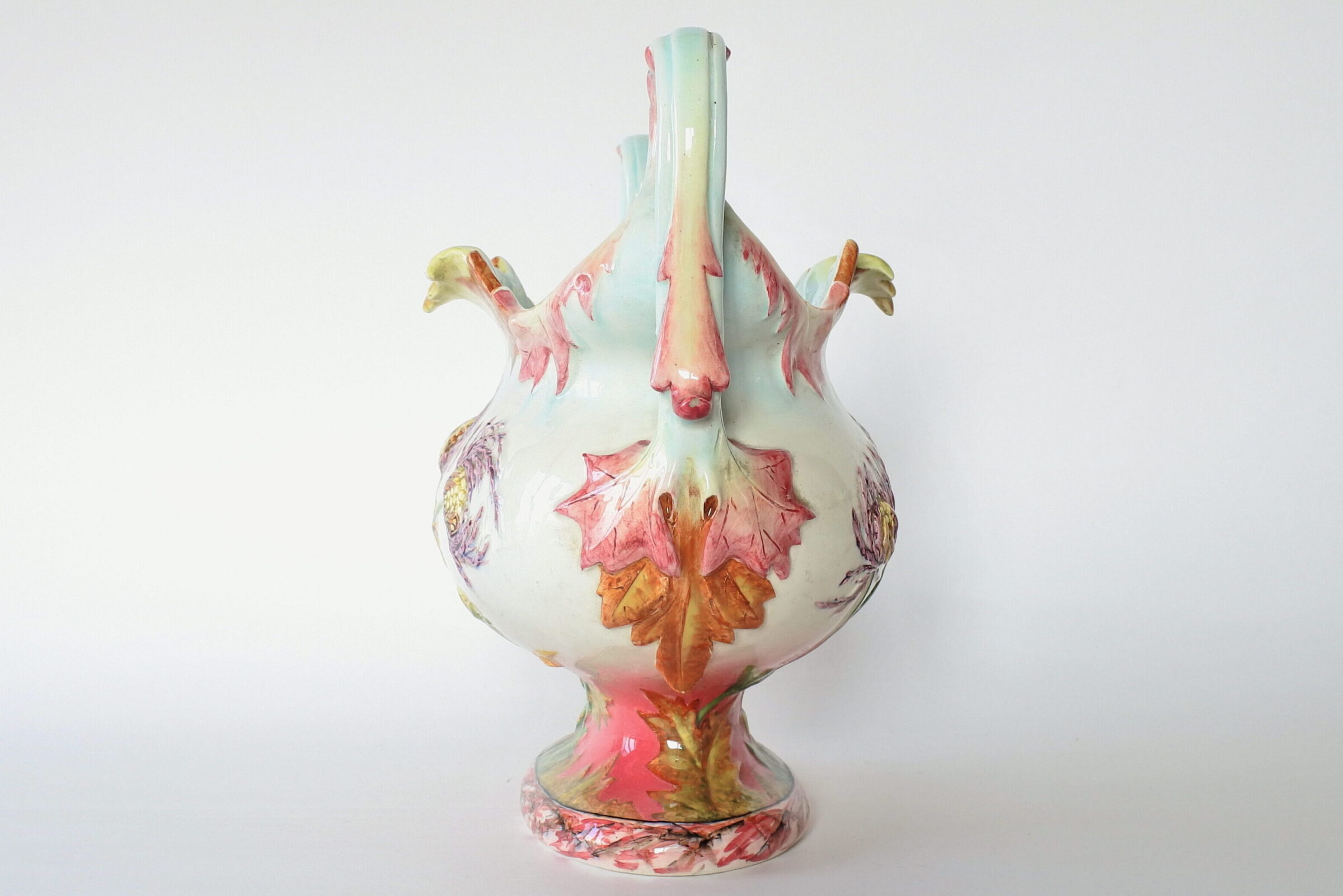 Jardiniere Massier in ceramica barbotine con fiori di cardo e manici - 2