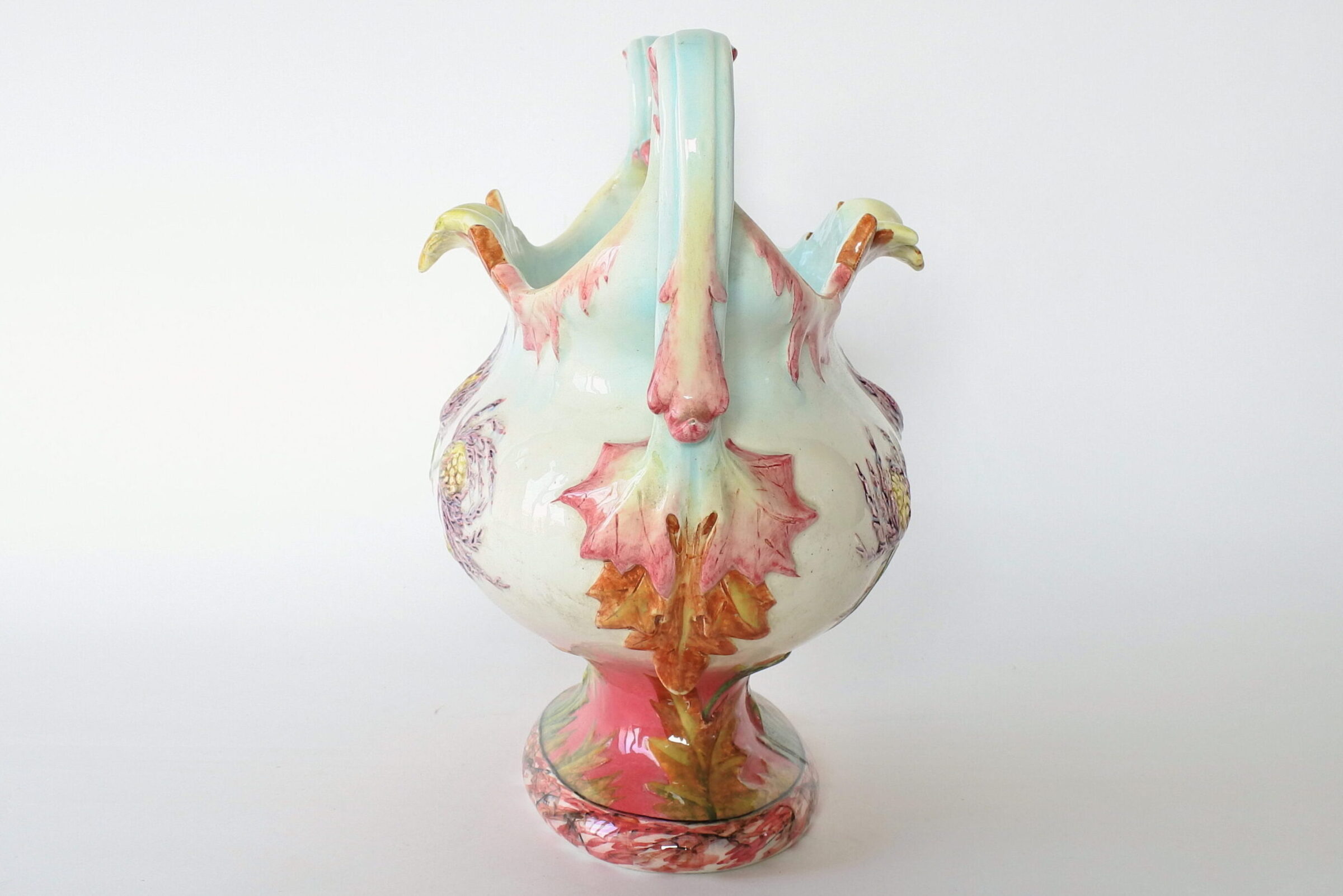 Jardiniere Massier in ceramica barbotine con fiori di cardo e manici - 4
