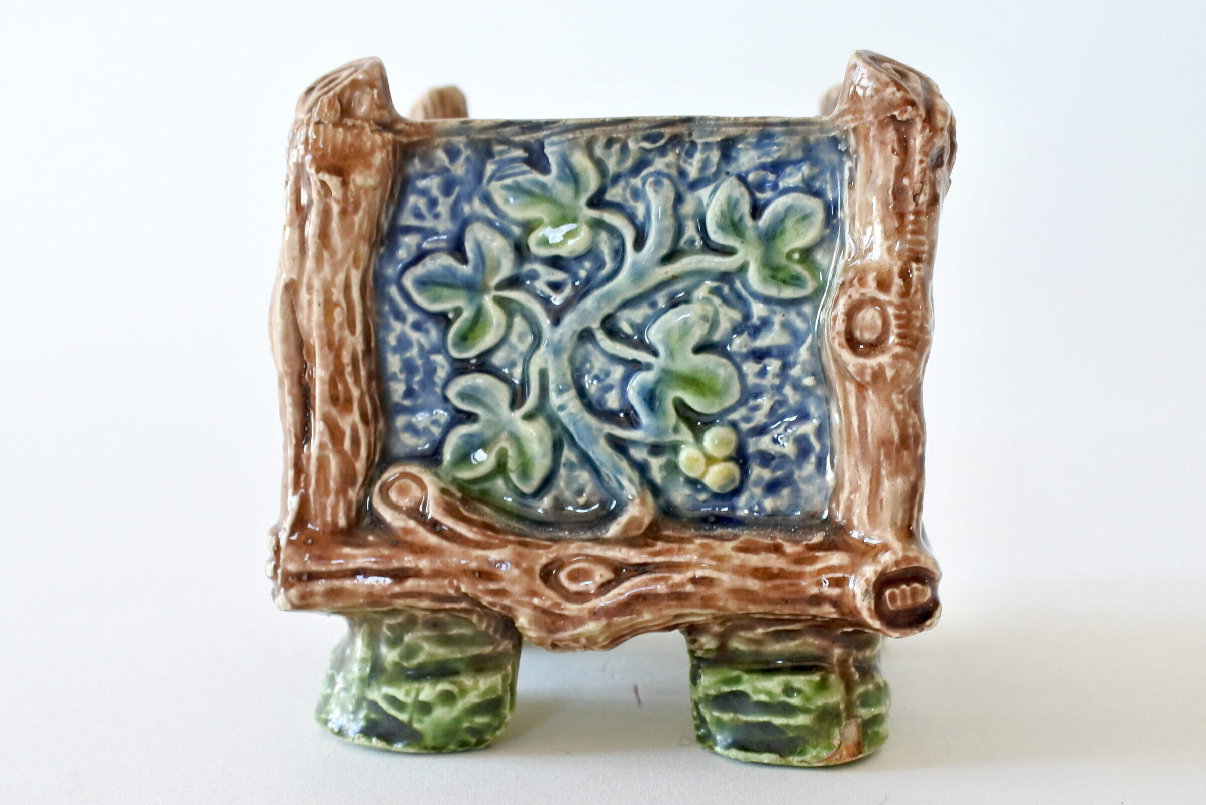 Piccolo cache pot quadrato in ceramica barbotine - 2