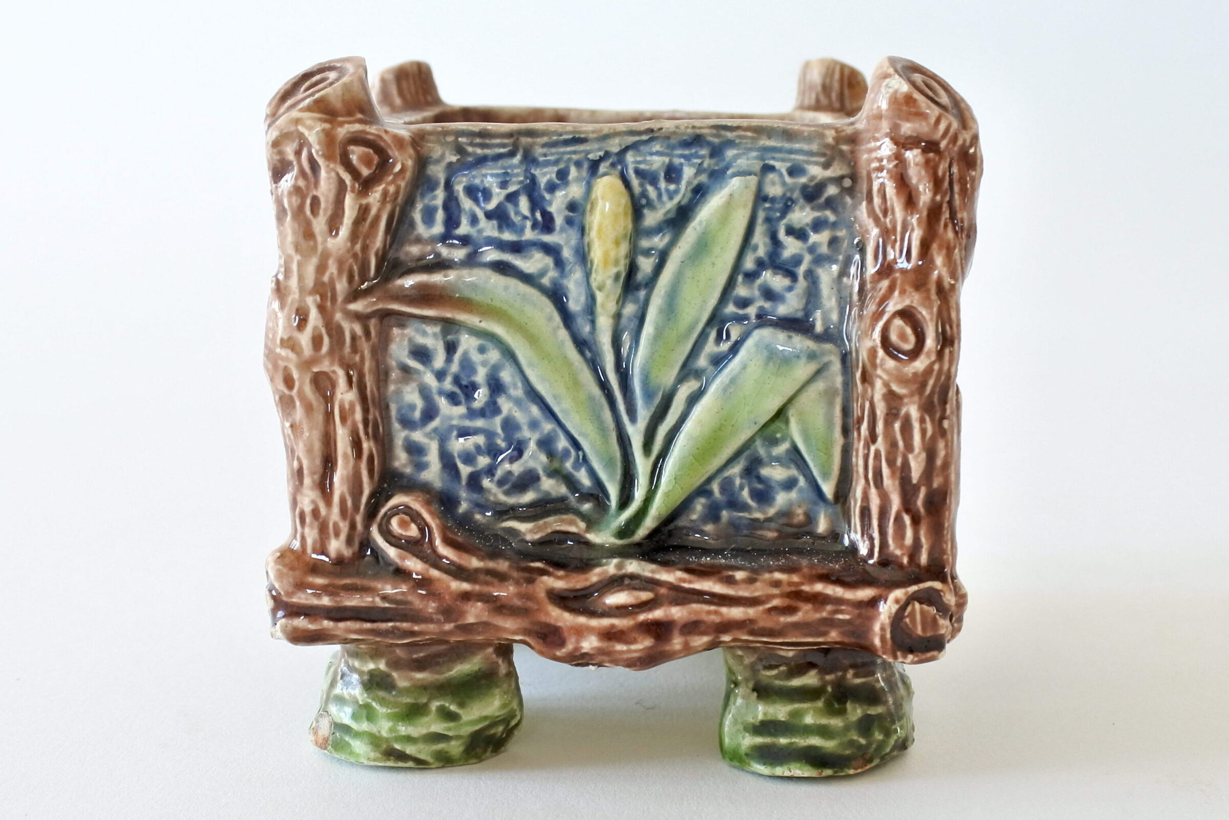 Piccolo cache pot quadrato in ceramica barbotine - 3