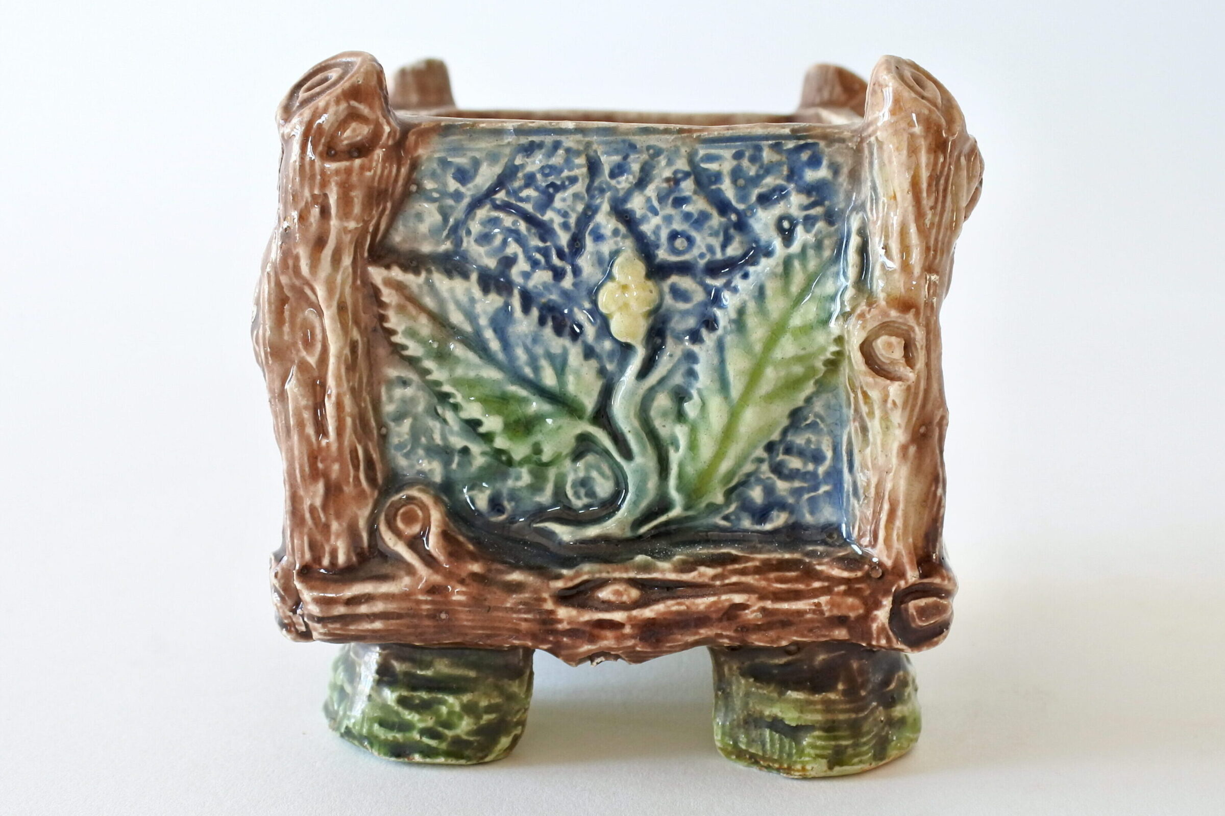 Piccolo cache pot quadrato in ceramica barbotine - 4