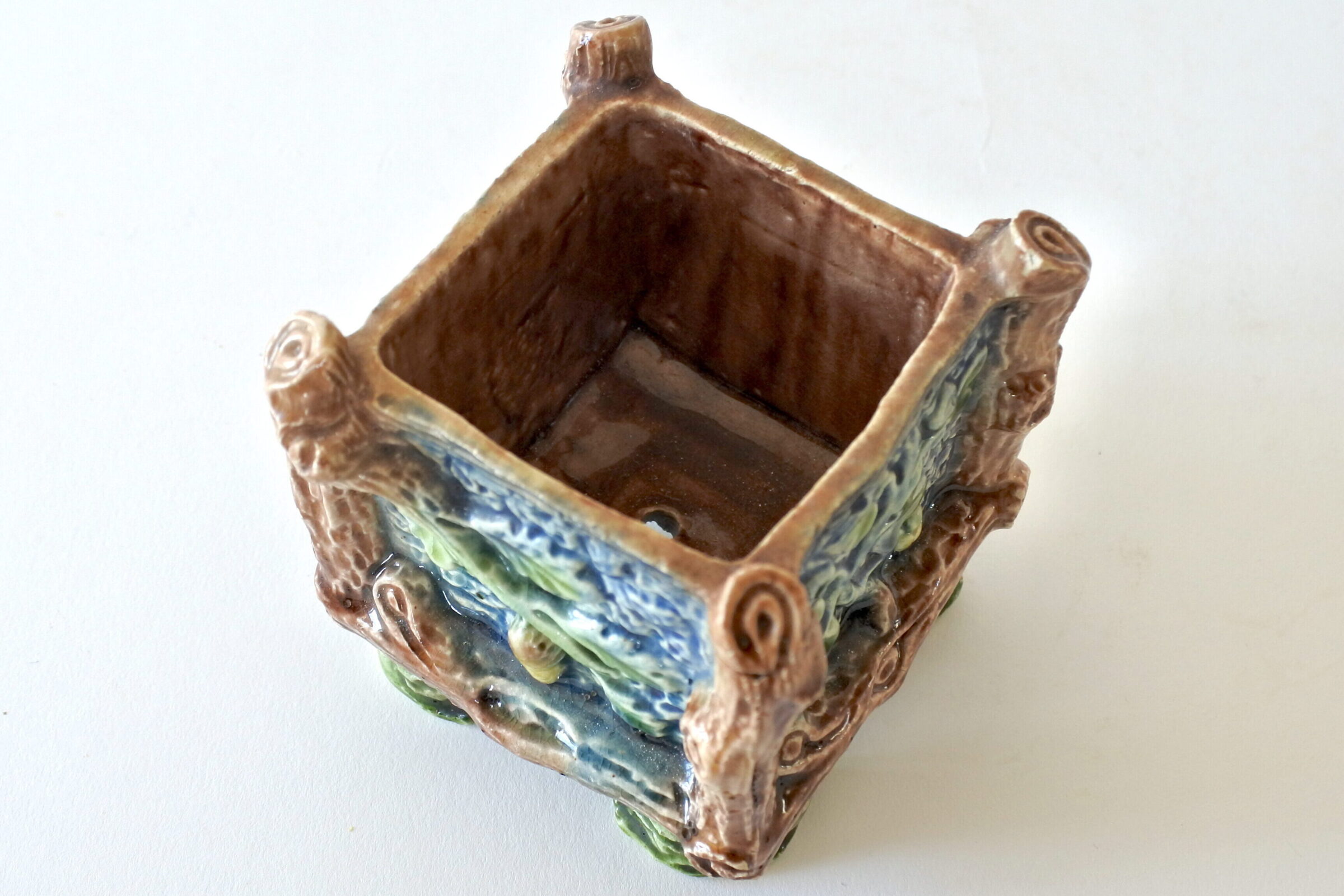 Piccolo cache pot quadrato in ceramica barbotine - 6