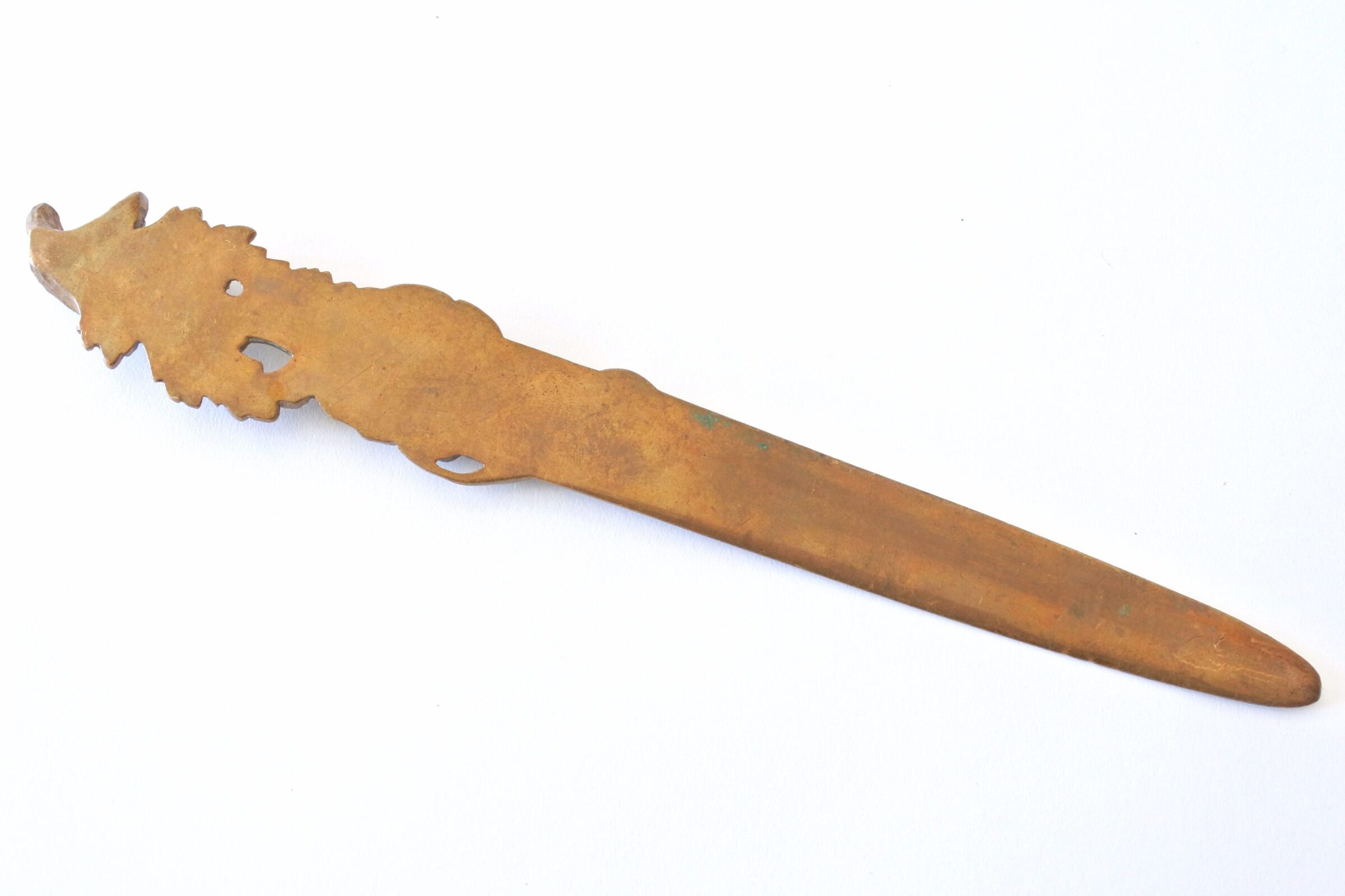Tagliacarte in fusione di bronzo con foglie e fiore di papavero - 3