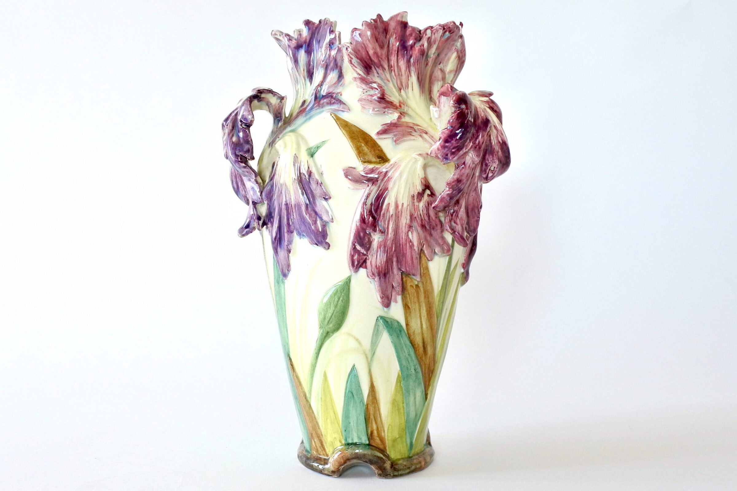 Vaso Massier in ceramica barbotine con fiori di iris germanico viola - 2