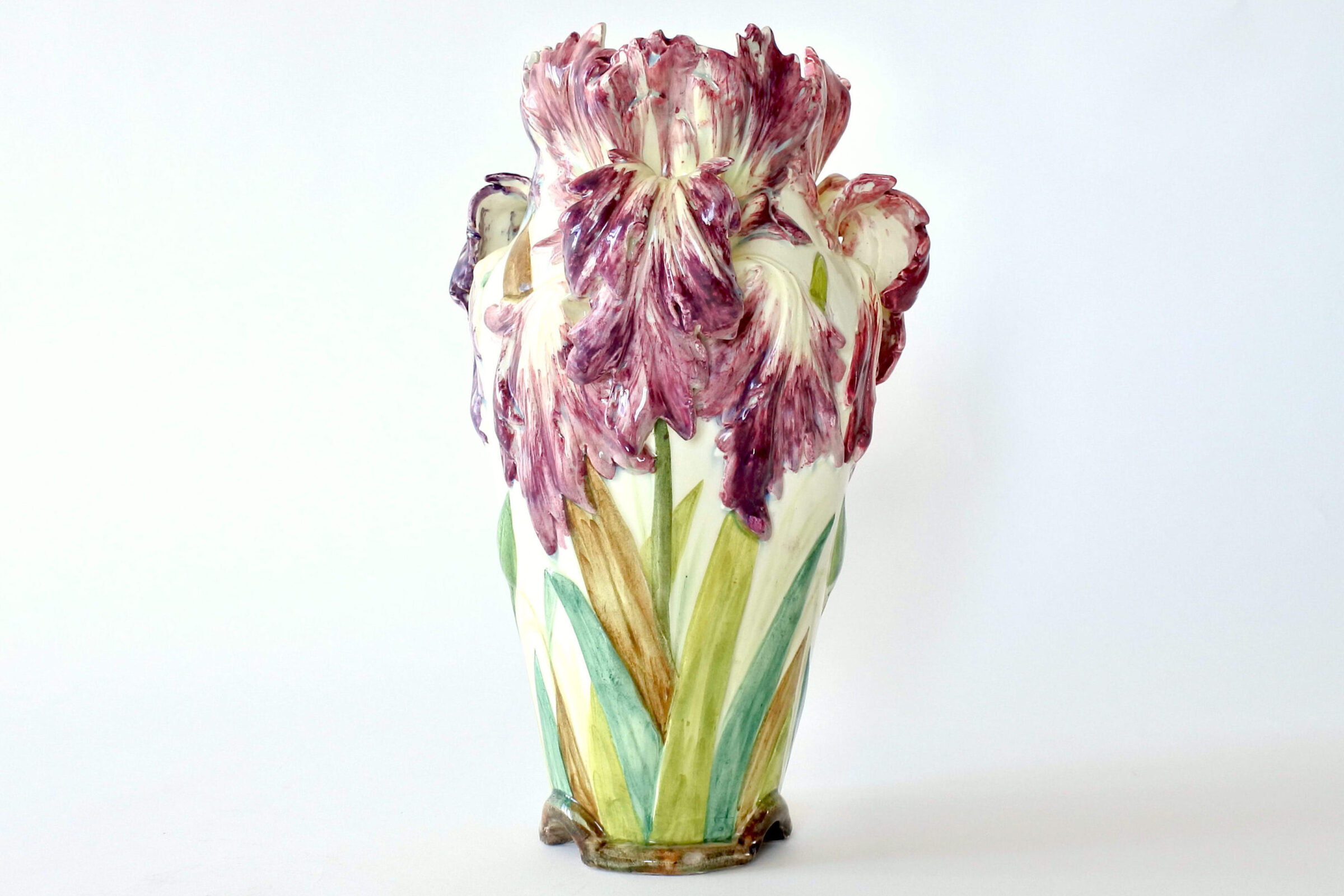 Vaso Massier in ceramica barbotine con fiori di iris germanico viola - 3