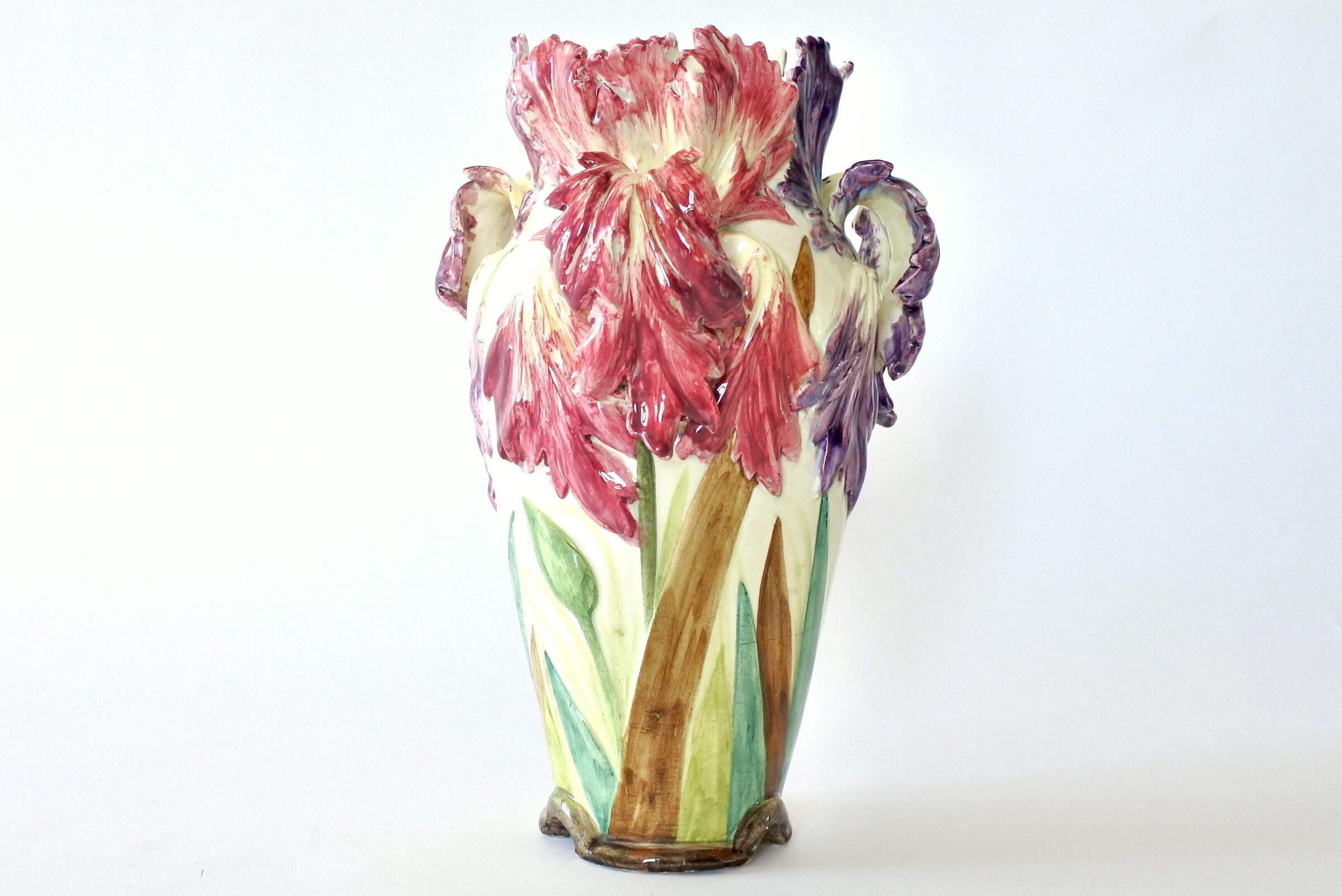 Vaso Massier in ceramica barbotine con fiori di iris germanico viola - 5