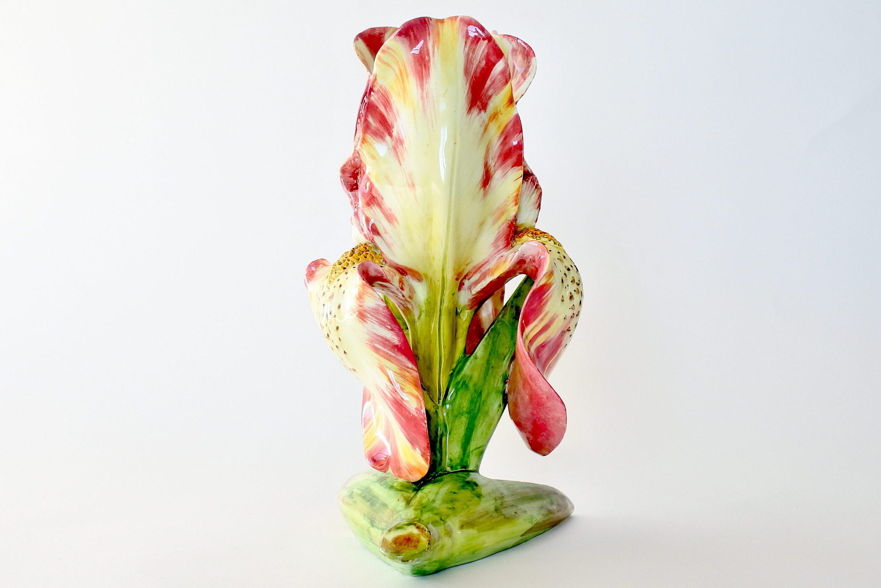Vaso Massier in ceramica barbotine a forma di iris giallo e rosso - 3