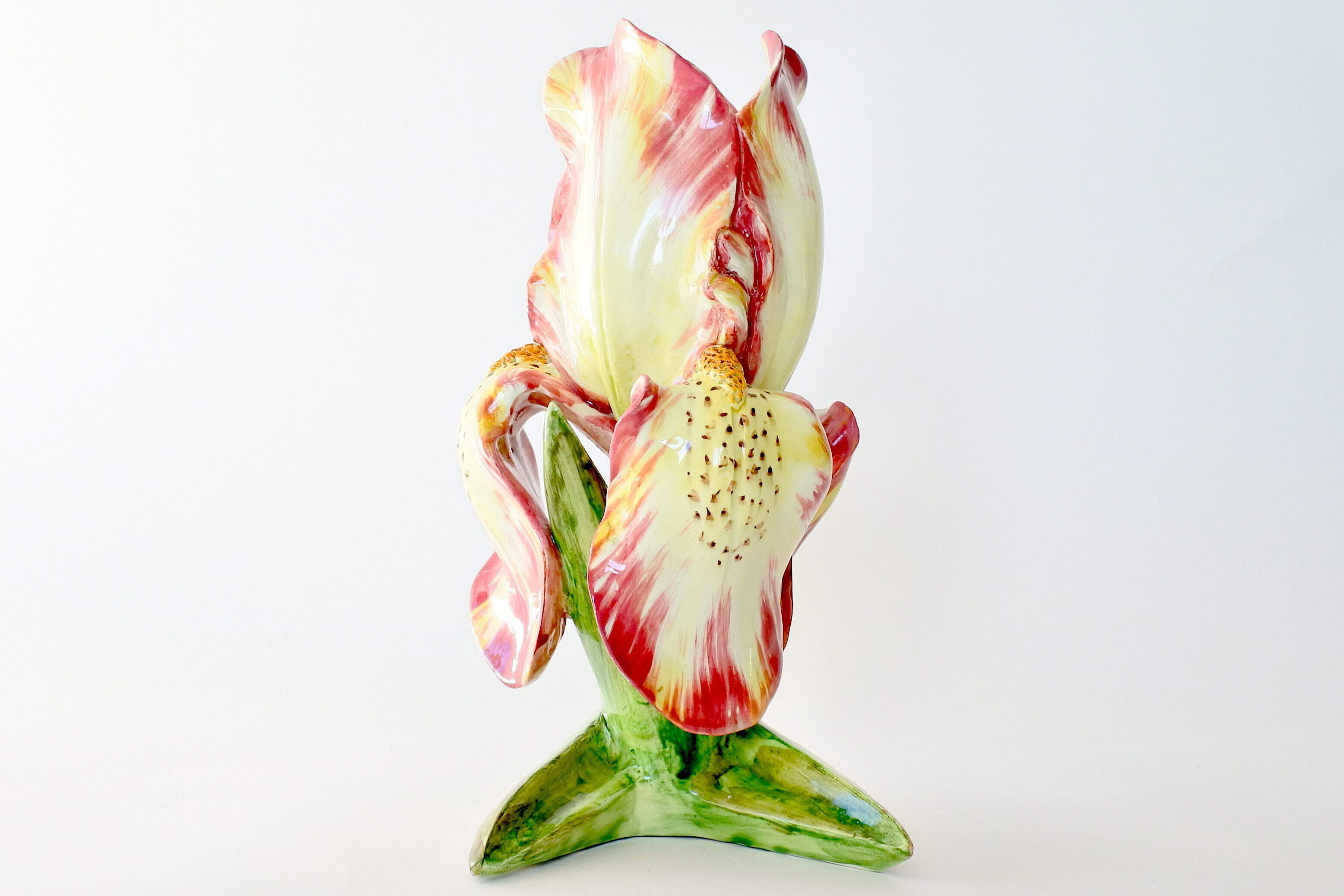 Vaso Massier in ceramica barbotine a forma di iris giallo e rosso - 5